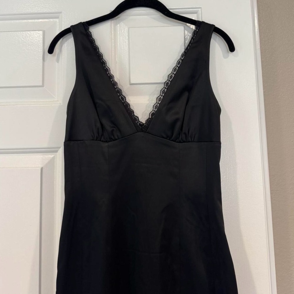 Vintage Bebe Black Satin/Lace Midi Dress - Size US Medium